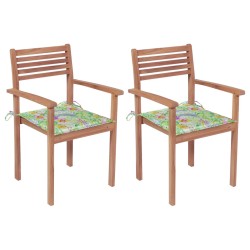 Gartenstühle 2 Stk. mit Blattmuster Kissen Massivholz Teak