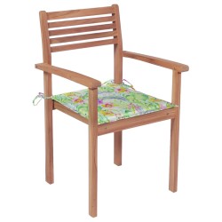 Gartenstühle 2 Stk. mit Blattmuster Kissen Massivholz Teak