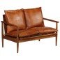 vidaXL 2-Sitzer-Sofa Echtleder Akazienholz Braun vidaXL 2-Sitzer-Sofa Echtleder Akazienholz Braun
