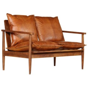 vidaXL 2-Sitzer-Sofa Echtleder Akazienholz Braun
