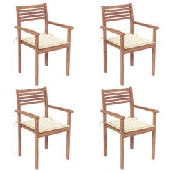 Gartenstühle 4 Stk. mit Cremeweißen Kissen Massivholz Teak