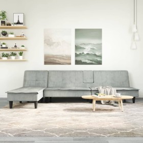 vidaXL Schlafsofa in L-Form Hellgrau 255x140x70 cm Samt