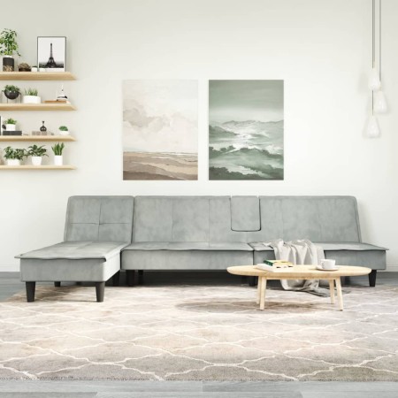 vidaXL Schlafsofa in L-Form Hellgrau 255x140x70 cm Samt