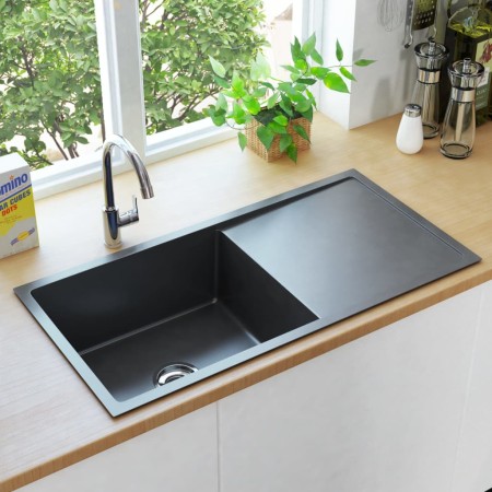 vidaXL Handgefertigte Küchenspüle Schwarz Edelstahl