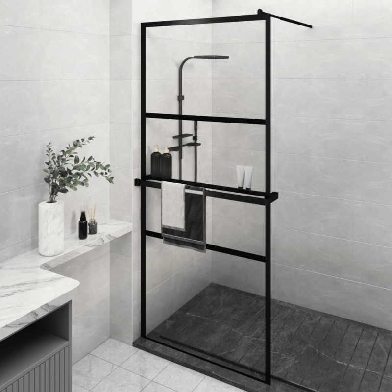 vidaXL Duschwand mit Ablage für Walk-In-Dusche Schwarz 90x195 cm ESG vidaXL Duschwand mit Ablage für Walk-In-Dusche Schwarz 90x195 cm ESG