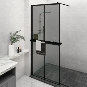 vidaXL Duschwand mit Ablage für Walk-In-Dusche Schwarz 90x195 cm ESG