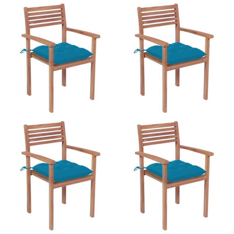 Gartenstühle 4 Stk. mit Hellblauen Kissen Massivholz Teak Gartenstühle 4 Stk. mit Hellblauen Kissen Massivholz Teak