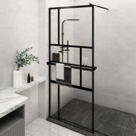 vidaXL Duschwand mit Ablage für Walk-In-Dusche Schwarz 100x195 cm ESG