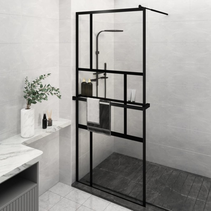 vidaXL Duschwand mit Ablage für Walk-In-Dusche Schwarz 100x195 cm ESG vidaXL Duschwand mit Ablage für Walk-In-Dusche Schwarz 100x195 cm ESG