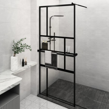 vidaXL Duschwand mit Ablage für Walk-In-Dusche Schwarz 100x195 cm ESG