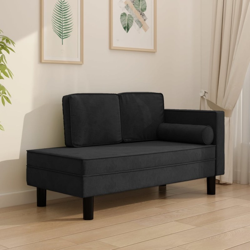 vidaXL Chaiselongue mit Kissen und Nackenrolle Schwarz Samt vidaXL Chaiselongue mit Kissen und Nackenrolle Schwarz Samt