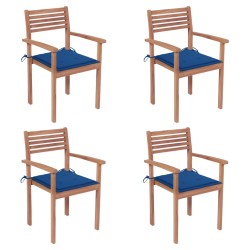 Gartenstühle 4 Stk. mit Königsblauen Kissen Massivholz Teak