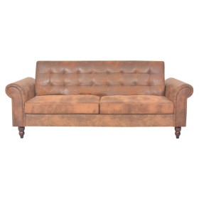 vidaXL 2-Sitzer Schlafsofa mit Armlehnen Künstliches Wildleder Braun