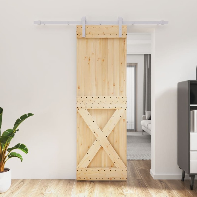 vidaXL Schiebetür mit Beschlag 70x210 cm Massivholz Kiefer vidaXL Schiebetür mit Beschlag 70x210 cm Massivholz Kiefer