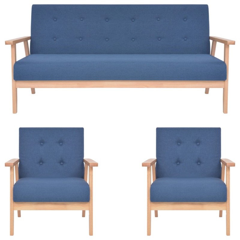 vidaXL 3-tlg. Sofagarnitur Stoff Blau vidaXL 3-tlg. Sofagarnitur Stoff Blau