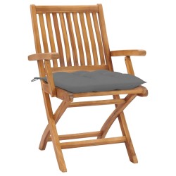 vidaXL Gartenstühle 2 Stk. mit Grauen Kissen Massivholz Teak 