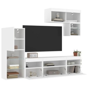 vidaXL 6-tlg. Wohnwand mit LED-Beleuchtung Weiß Holzwerkstoff