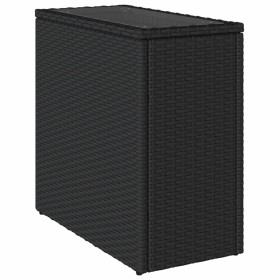 vidaXL Garten-Beistelltisch mit Glasplatte Schwarz 58x27,5x55cm Rattan