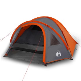 vidaXL Campingzelt 4 Personen Grau & Orange 300x250x132 cm 185T Taft
