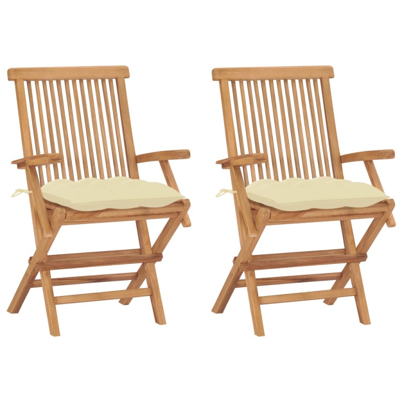 vidaXL Gartenstühle mit Cremeweißen Kissen 2 Stk. Massivholz Teak vidaXL Gartenstühle mit Cremeweißen Kissen 2 Stk. Massivholz Teak