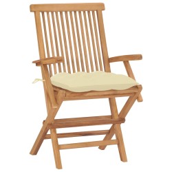 vidaXL Gartenstühle mit Cremeweißen Kissen 2 Stk. Massivholz Teak