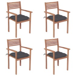 Gartenstühle 4 Stk. mit Anthrazit Kissen Massivholz Teak