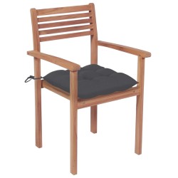 Gartenstühle 4 Stk. mit Anthrazit Kissen Massivholz Teak