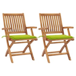 vidaXL Gartenstühle 2 Stk. mit Hellgrünen Kissen Teak Massivholz 