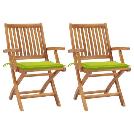 vidaXL Gartenstühle 2 Stk. mit Hellgrünen Kissen Teak Massivholz 