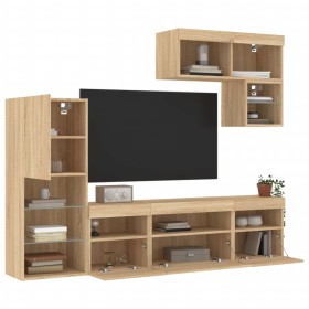 vidaXL 6-tlg. Wohnwand mit LED-Beleuchtung Sonoma-Eiche Holzwerkstoff