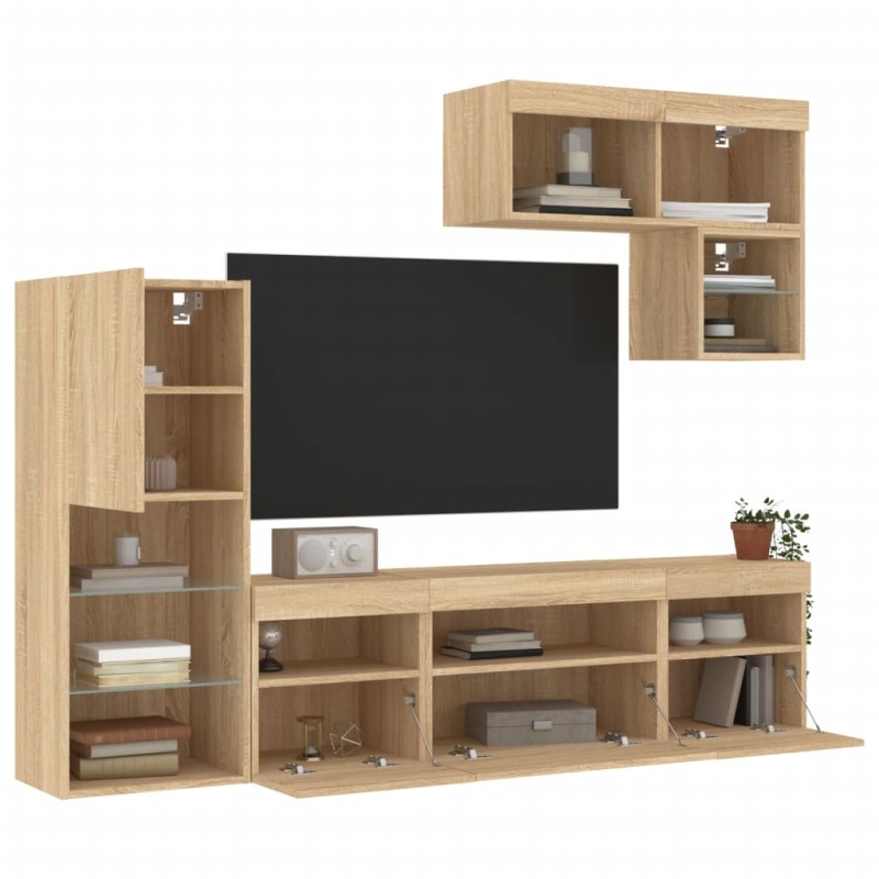 vidaXL 6-tlg. Wohnwand mit LED-Beleuchtung Sonoma-Eiche Holzwerkstoff vidaXL 6-tlg. Wohnwand mit LED-Beleuchtung Sonoma-Eiche Holzwerkstoff