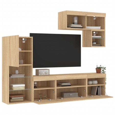 vidaXL 6-tlg. Wohnwand mit LED-Beleuchtung Sonoma-Eiche Holzwerkstoff