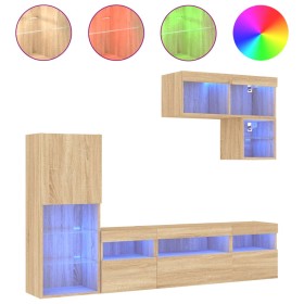vidaXL 6-tlg. Wohnwand mit LED-Beleuchtung Sonoma-Eiche Holzwerkstoff