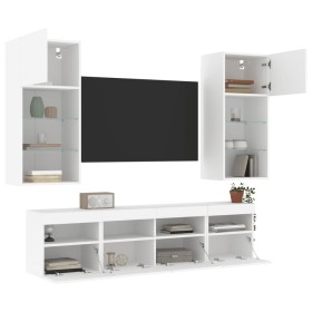 vidaXL 5-tlg. Wohnwand mit LED-Beleuchtung Weiß Holzwerkstoff