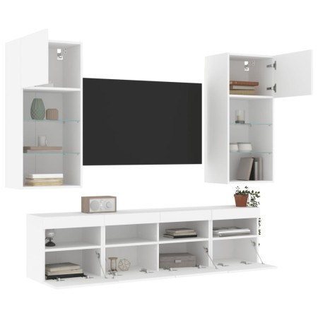 vidaXL 5-tlg. Wohnwand mit LED-Beleuchtung Weiß Holzwerkstoff