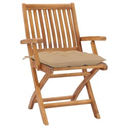 Gartenstühle 2 Stk. mit Beige Kissen Massivholz Teak