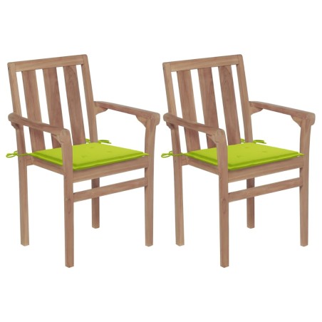Gartenstühle 2 Stk. mit Hellgrünen Kissen Teak Massivholz