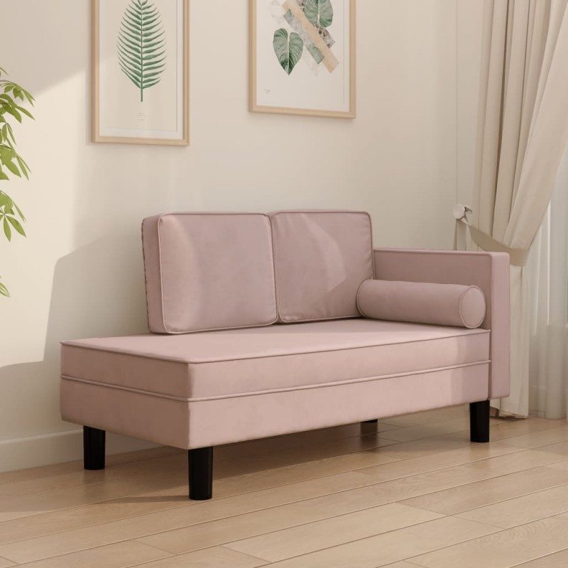 vidaXL Chaiselongue mit Kissen und Nackenrolle Rosa Samt vidaXL Chaiselongue mit Kissen und Nackenrolle Rosa Samt