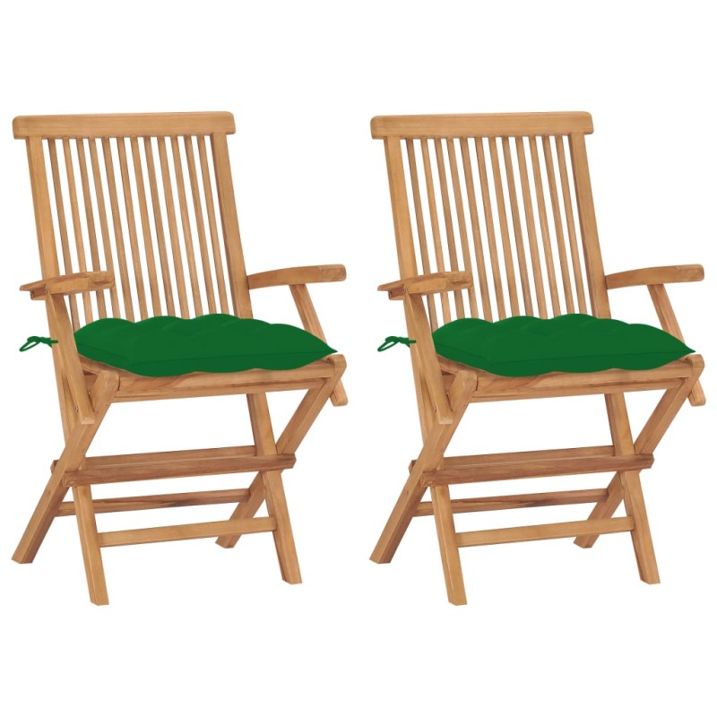 Gartenstühle mit Grünen Kissen 2 Stk. Massivholz Teak Gartenstühle mit Grünen Kissen 2 Stk. Massivholz Teak