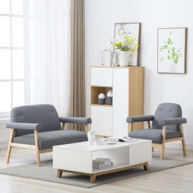 vidaXL Sofagarnitur für 3 Personen 2-tlg. Stoff Hellgrau