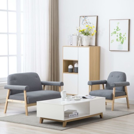 vidaXL Sofagarnitur für 3 Personen 2-tlg. Stoff Hellgrau