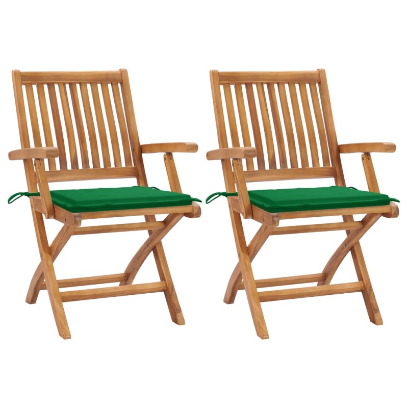Gartenstühle 2 Stk. mit Grünen Kissen Teak Massivholz Gartenstühle 2 Stk. mit Grünen Kissen Teak Massivholz
