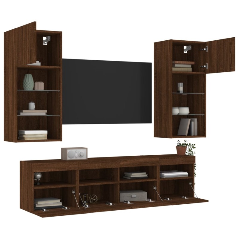 vidaXL 5-tlg. Wohnwand mit LED-Beleuchtung Braun Eichen-Optik vidaXL 5-tlg. Wohnwand mit LED-Beleuchtung Braun Eichen-Optik