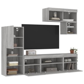 vidaXL 6-tlg. Wohnwand mit LED-Beleuchtung Grau Sonoma Holzwerkstoff
