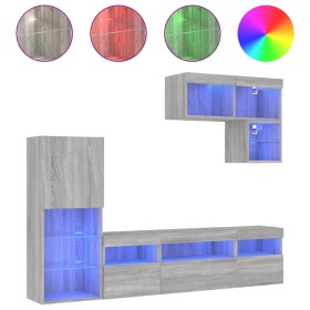 vidaXL 6-tlg. Wohnwand mit LED-Beleuchtung Grau Sonoma Holzwerkstoff
