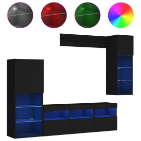 vidaXL 6-tlg. Wohnwand mit LED-Beleuchtung Schwarz Holzwerkstoff