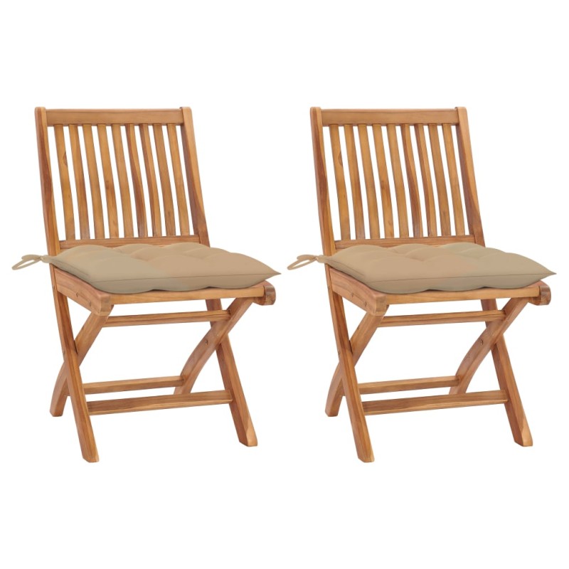 Gartenstühle 2 Stk. mit Beige Kissen Massivholz Teak Gartenstühle 2 Stk. mit Beige Kissen Massivholz Teak