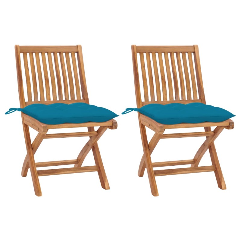 Gartenstühle 2 Stk. mit Hellblauen Kissen Massivholz Teak Gartenstühle 2 Stk. mit Hellblauen Kissen Massivholz Teak