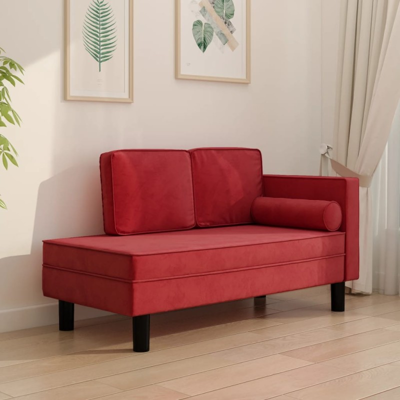 vidaXL Chaiselongue mit Kissen und Nackenrolle Weinrot Samt vidaXL Chaiselongue mit Kissen und Nackenrolle Weinrot Samt