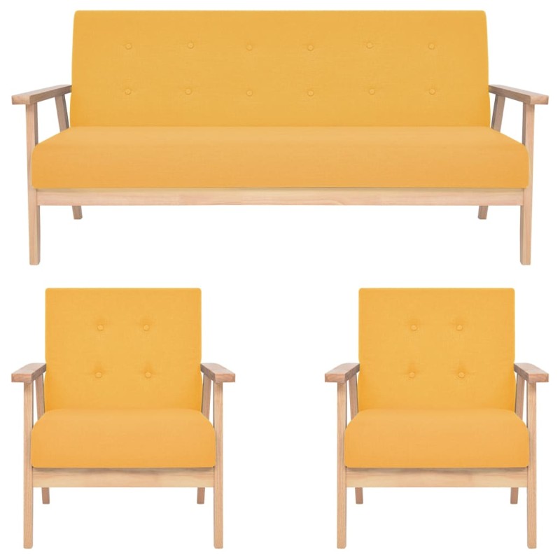 vidaXL 3-tlg. Sofagarnitur Stoff Gelb vidaXL 3-tlg. Sofagarnitur Stoff Gelb
